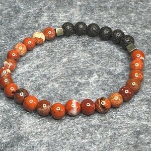 Orange Jasper and Agate Stretchy Beaded Bracelet